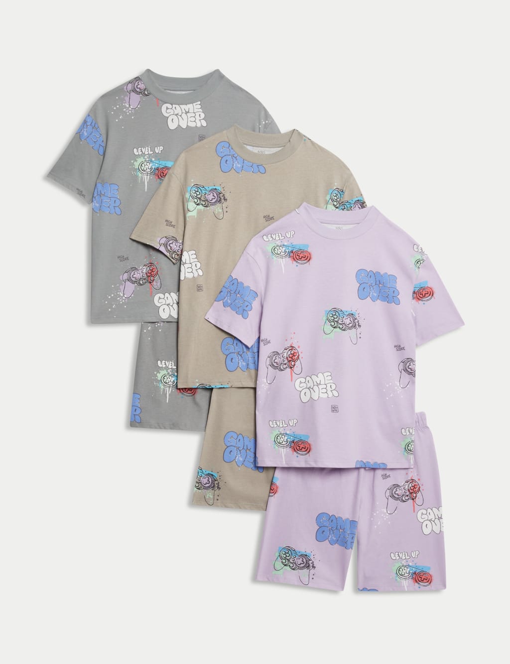 3pk Pure Cotton Gaming Pyjama Sets (6-16 Yrs)
