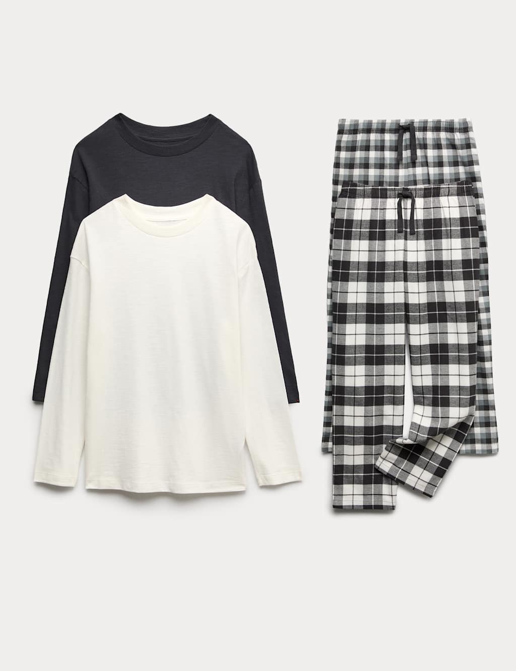 M&S 2 Pack Pure Cotton Checked Pyjama Sets (6-16 Yrs) Black Mix