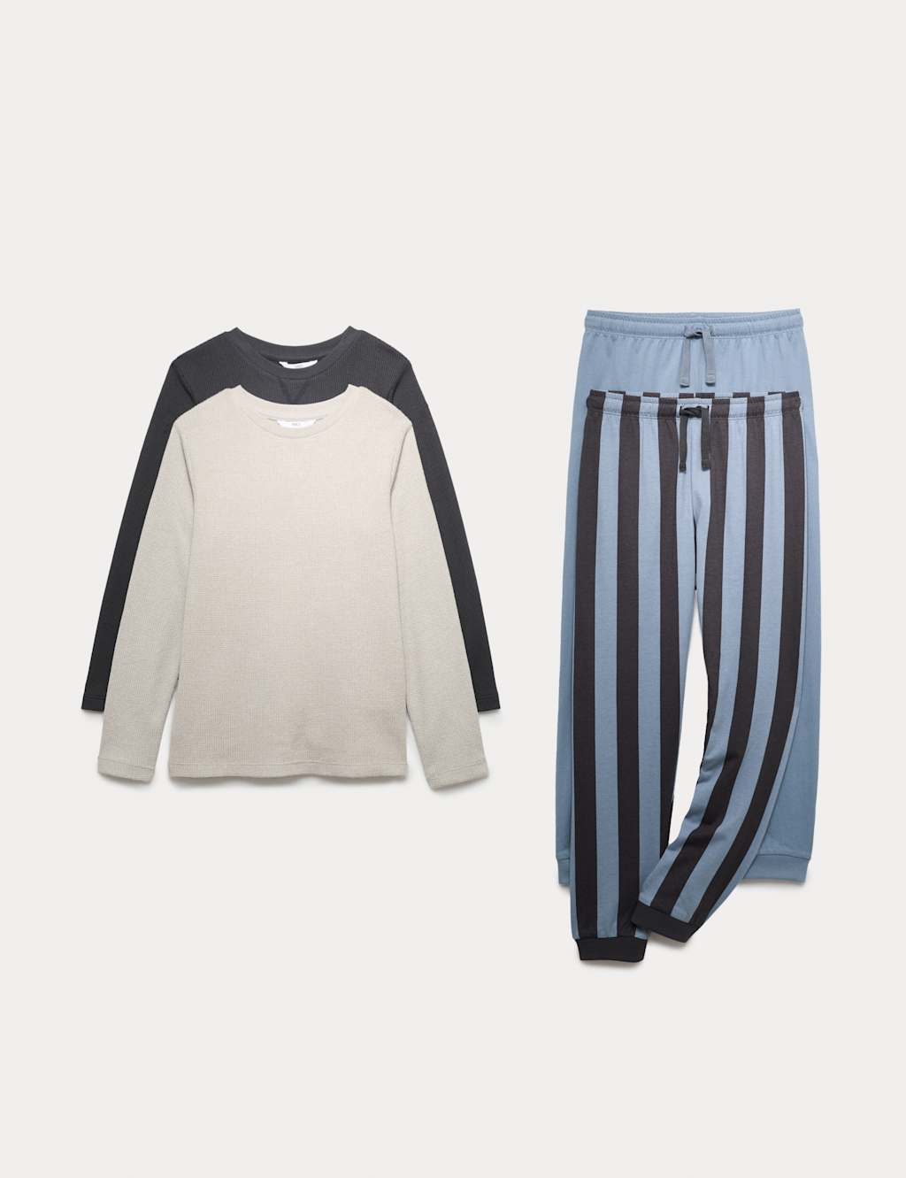 M&S 2 Pack Striped Pyjama Sets (3-16 Yrs) Charcoal Mix