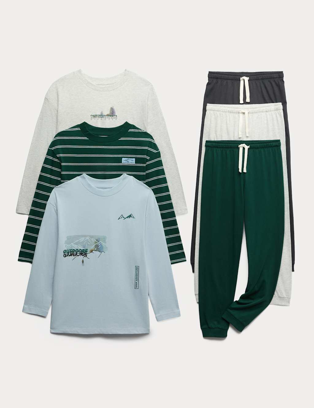 M&S Kids' 3pk Adventure Graphic Pyjama Sets (6-16 Yrs) Green Mix