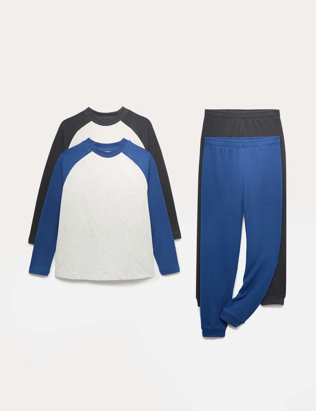 M&S 2 Pack Raglan Pyjama Sets (6-16 Yrs) Blue Mix