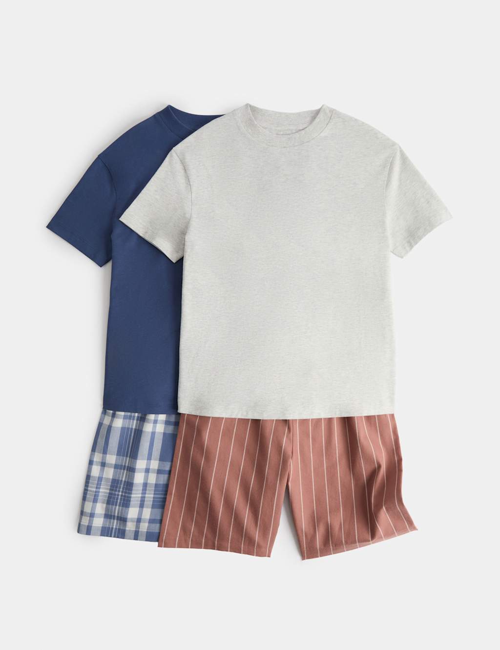 M&S Boys 2 Pack Pure Cotton Boxer Short Pyjama Sets (3-16 Yrs) - 9-10 Years - Grey Mix