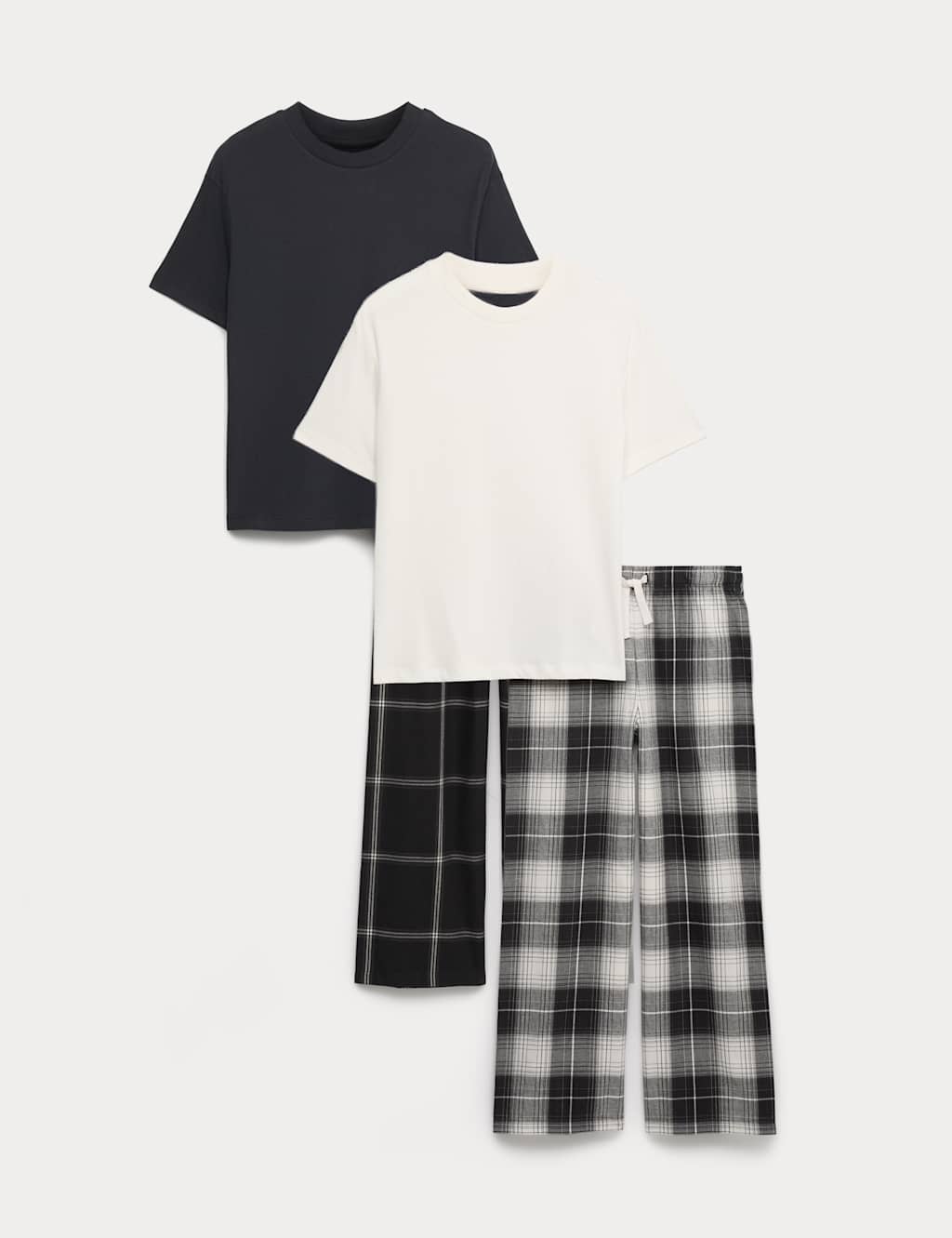 M&S Boys 2 Pack Pure Cotton Checked Pyjama Sets (6-16 Yrs) - 9-10 Years - White Mix