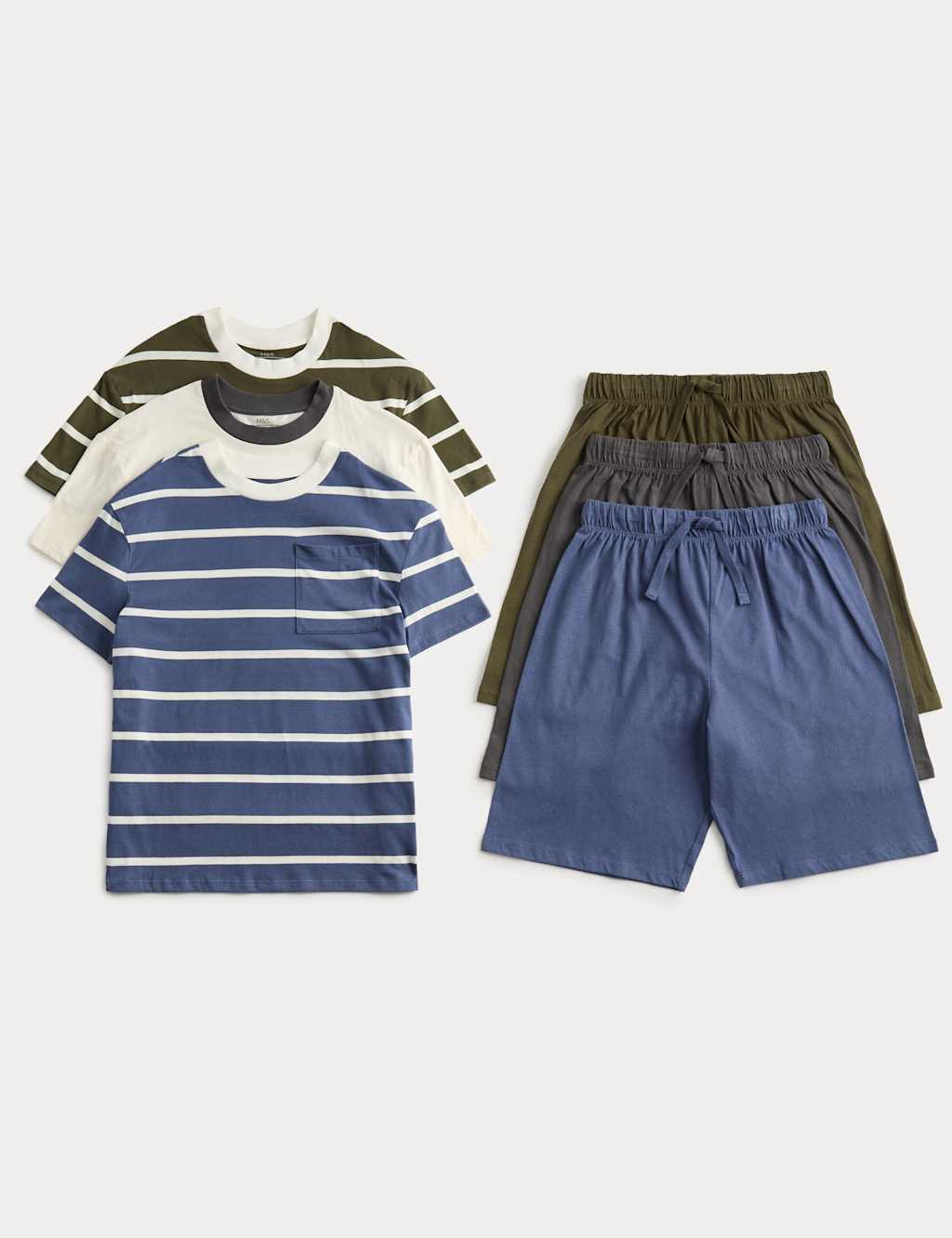 M&S Boys 3 Pack Stripe Shorties Pyjama Sets (3-16 Yrs) - 5-6 Years - Multi