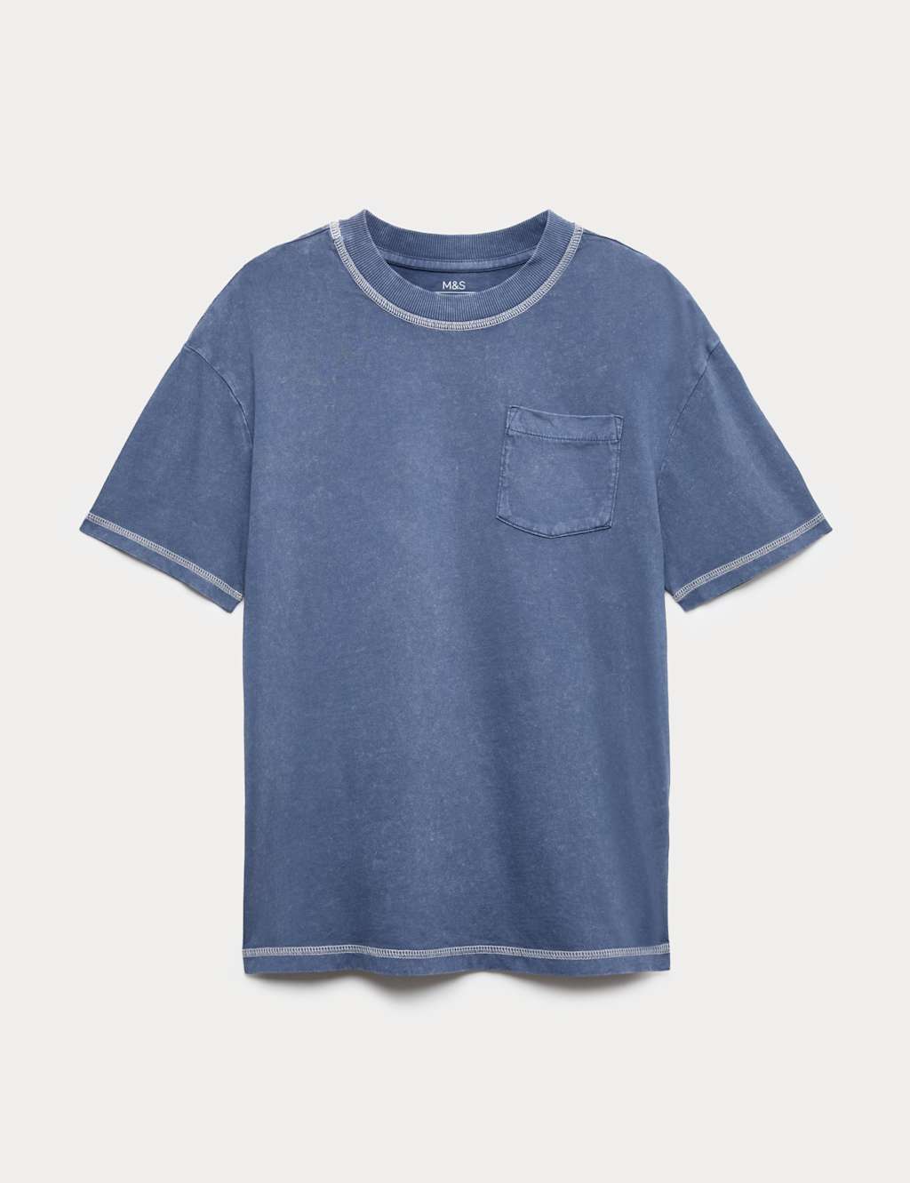 M&S Boys Pure Cotton Pyjama Top (6-16 Yrs) - 13-14 Years - Navy
