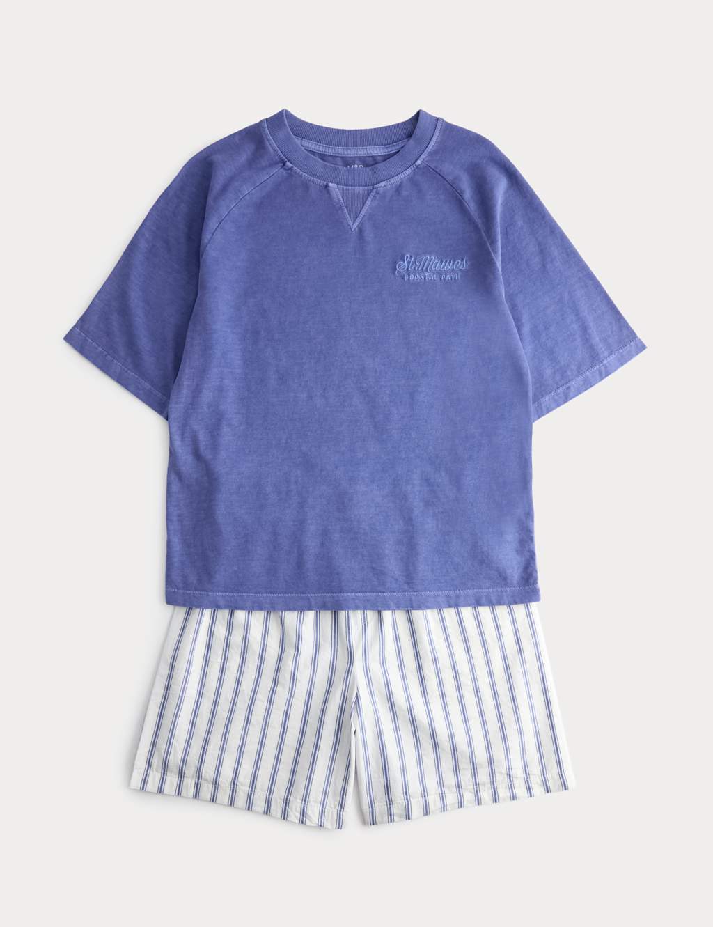 M&S Boys Graphic Striped Short Pyjamas (6-16 Yrs) - 14-15 Years - Blue