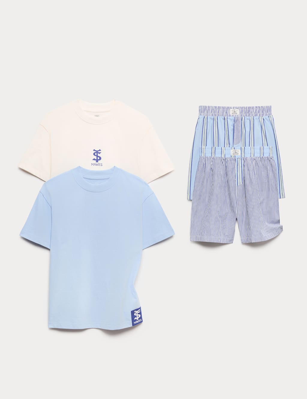 M&S Boys 2 Pack Striped Pyjama Sets (6-16 Yrs) - 15-16 Years - Blue