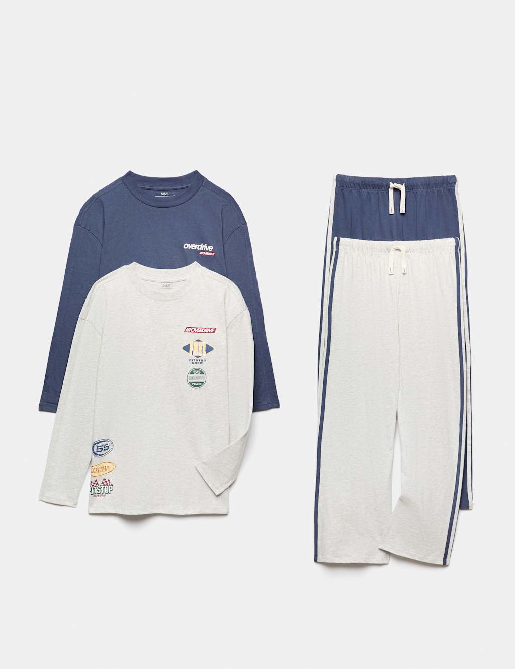 M&S Boys 2 Pack Pure Cotton Overdrive Pyjama Sets (1-16 Yrs) - 3-4 Years - Grey Mix