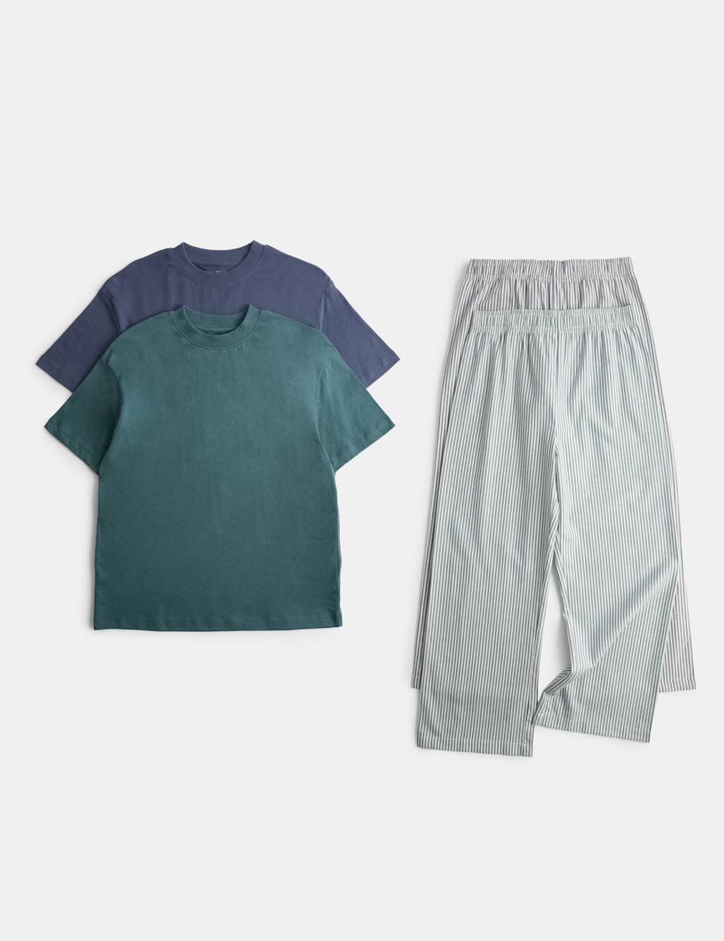M&S Boys 2 Pack Pure Cotton Striped Pyjama Sets (6-16 Yrs) - 10-11 Years - Green Mix