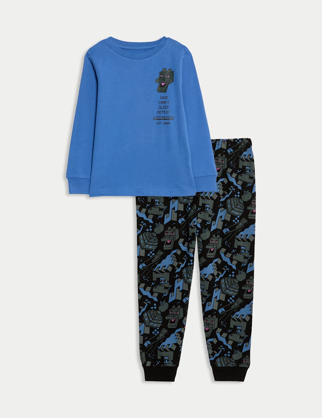 M&S Minecraft Pyjamas (3-16 Yrs) Blue Mix