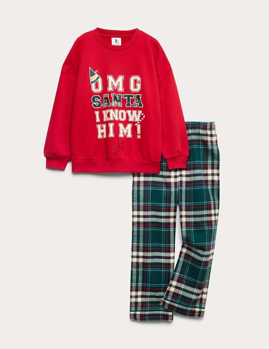 M&S Cotton Rich Elf Family Christmas Pyjamas (1-16 Yrs) Green Mix