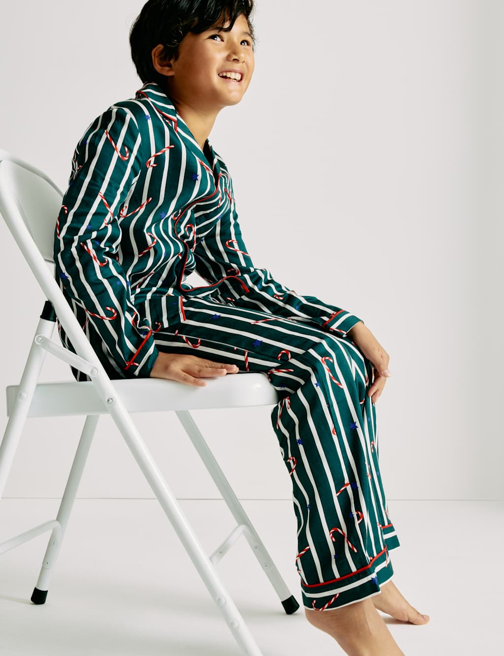 M&S Pure Cotton Candy Cane Family Christmas Pyjamas (1-16 Yrs) Green Mix