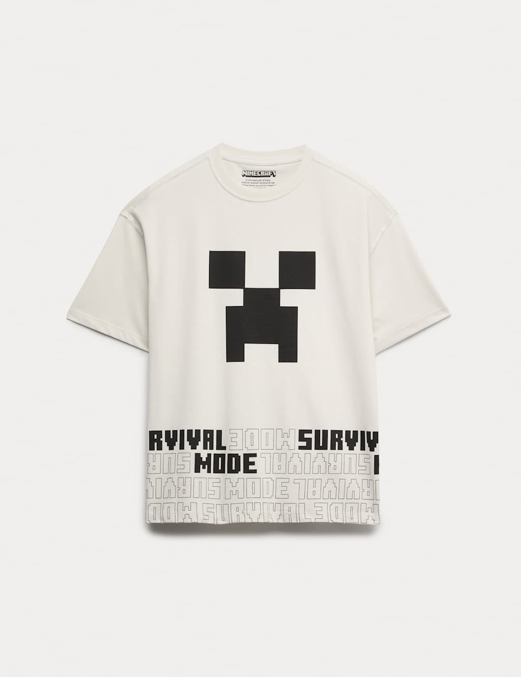 M&S Boys Pure Cotton Minecraft T-Shirt (6-16 Yrs) - 7-8 Years - Ecru
