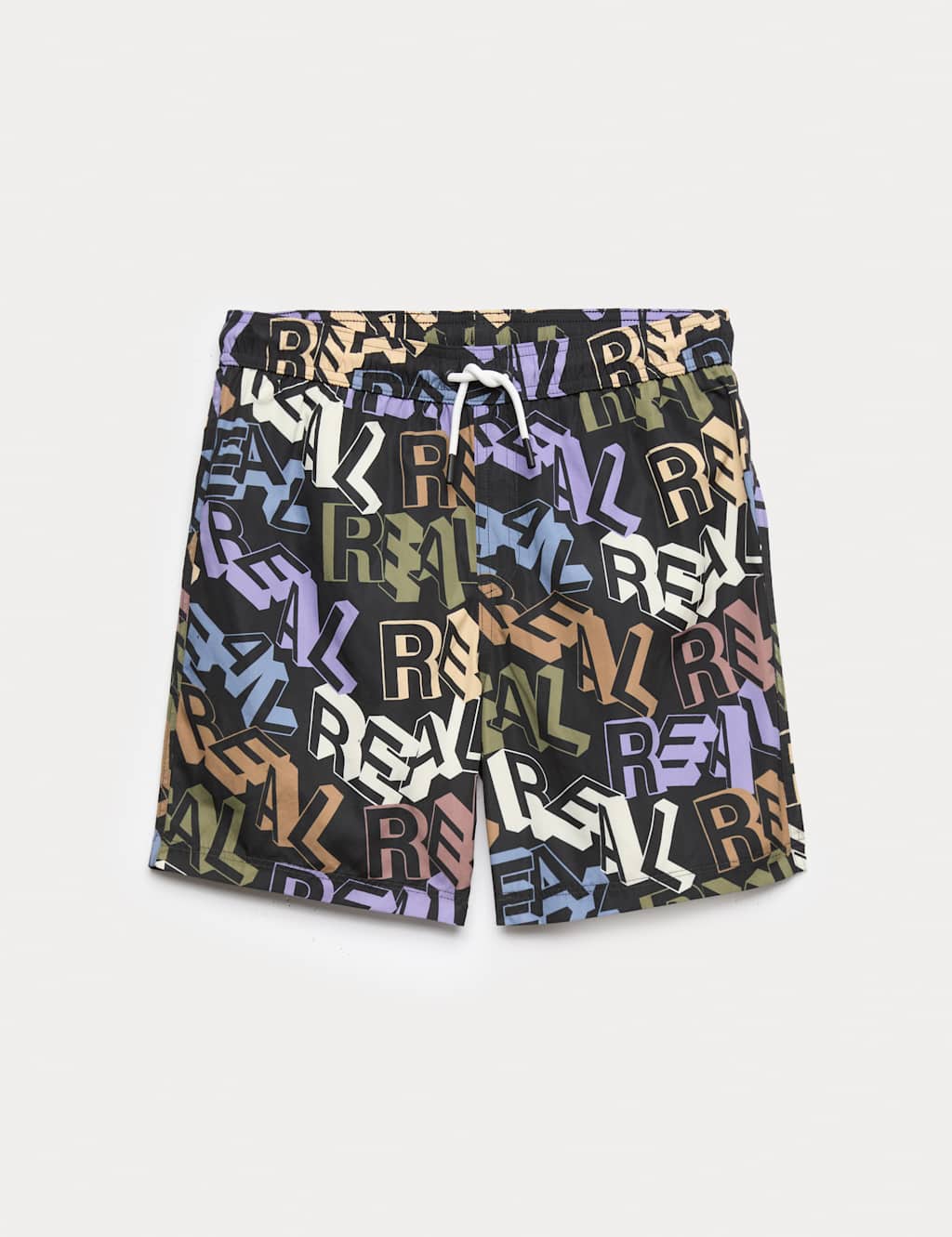 M&S Boys Real' Slogan Printed Swim Shorts (6-16 Yrs) - 15-16 Years - Multi