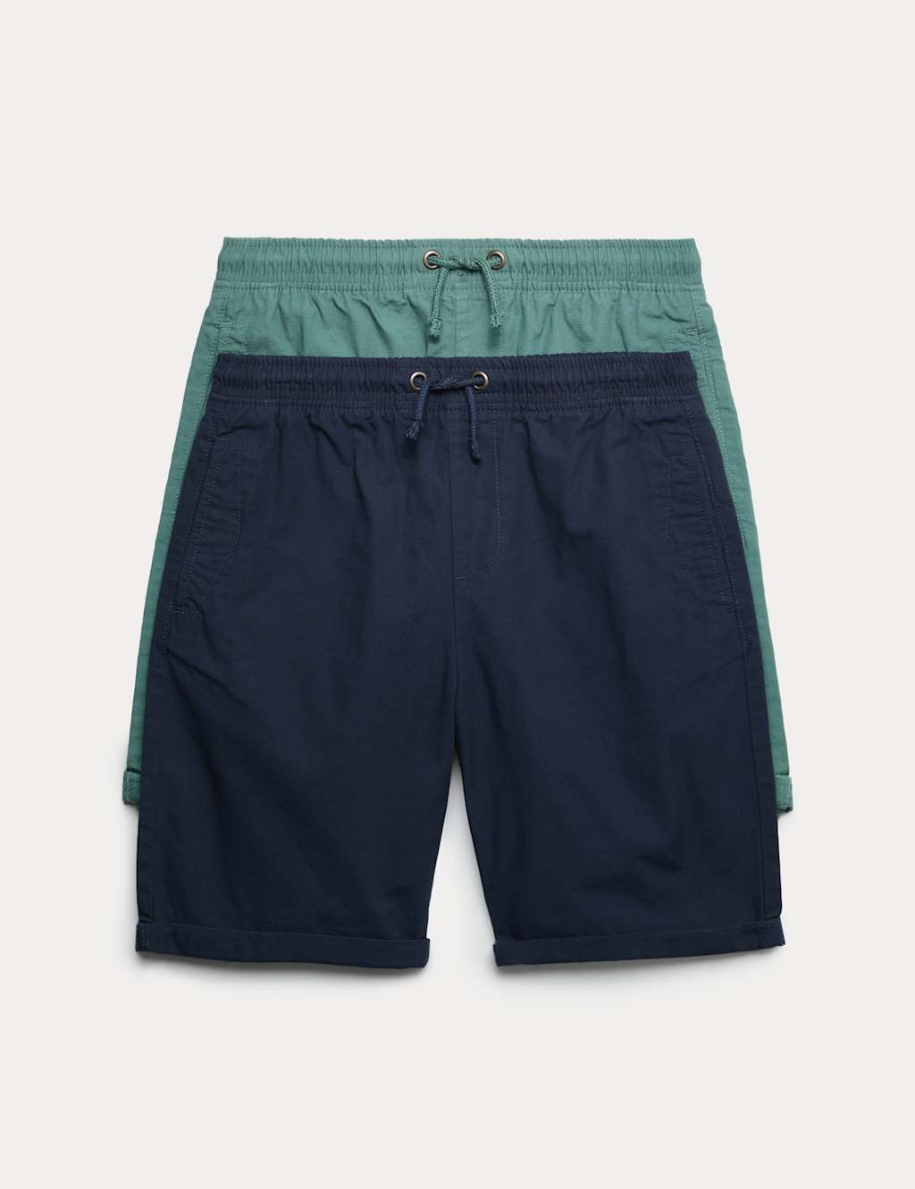 M&S Boys 2 Pack Pure Cotton Ripstop Shorts (6-16 Yrs) - 6-7 Years - Navy Mix