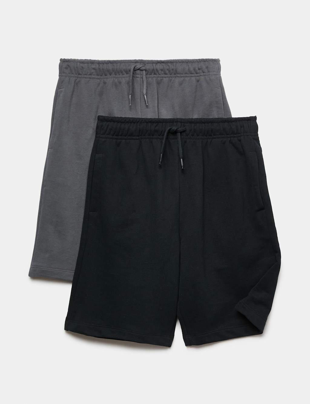 M&S Boys 2 Pack Cotton Rich Elasticated Waist Shorts (6-16 Yrs) - 9-10 Years - Black Mix