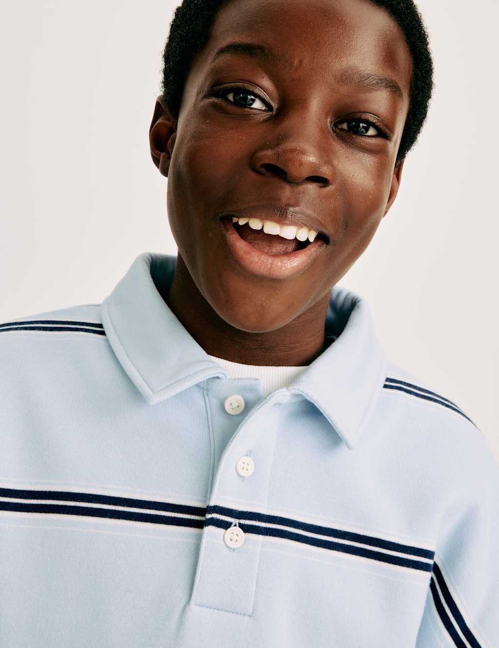 M&S Boys Cotton Rich Striped Rugby Sweatshirt (6-16 Yrs) - 6-7 Years - Blue Mix
