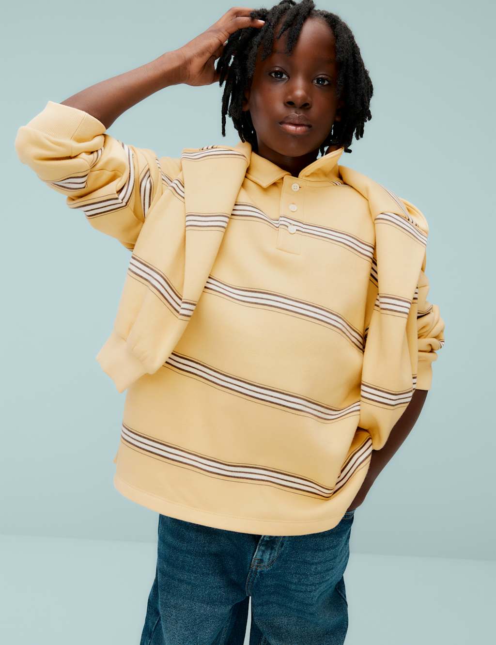 M&S Boys Cotton Rich Striped Rugby Sweatshirt (6-16 Yrs) - 9-10 Years - Yellow Mix