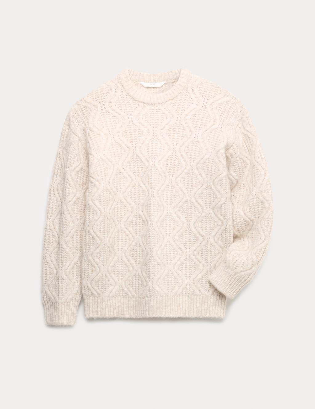 M&S Collection Boys Textured Cable Knit Jumper With Wool (6-16 Yrs) - 14-15 - Ecru, Ecru