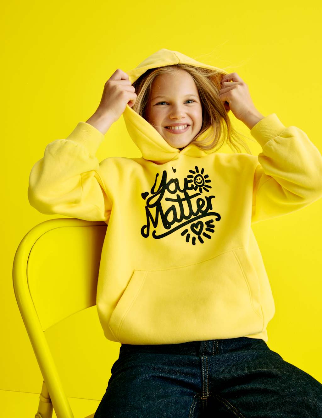 M&S Cotton Rich YoungMinds You Matter Slogan Hoodie (2-16 Yrs) Yellow