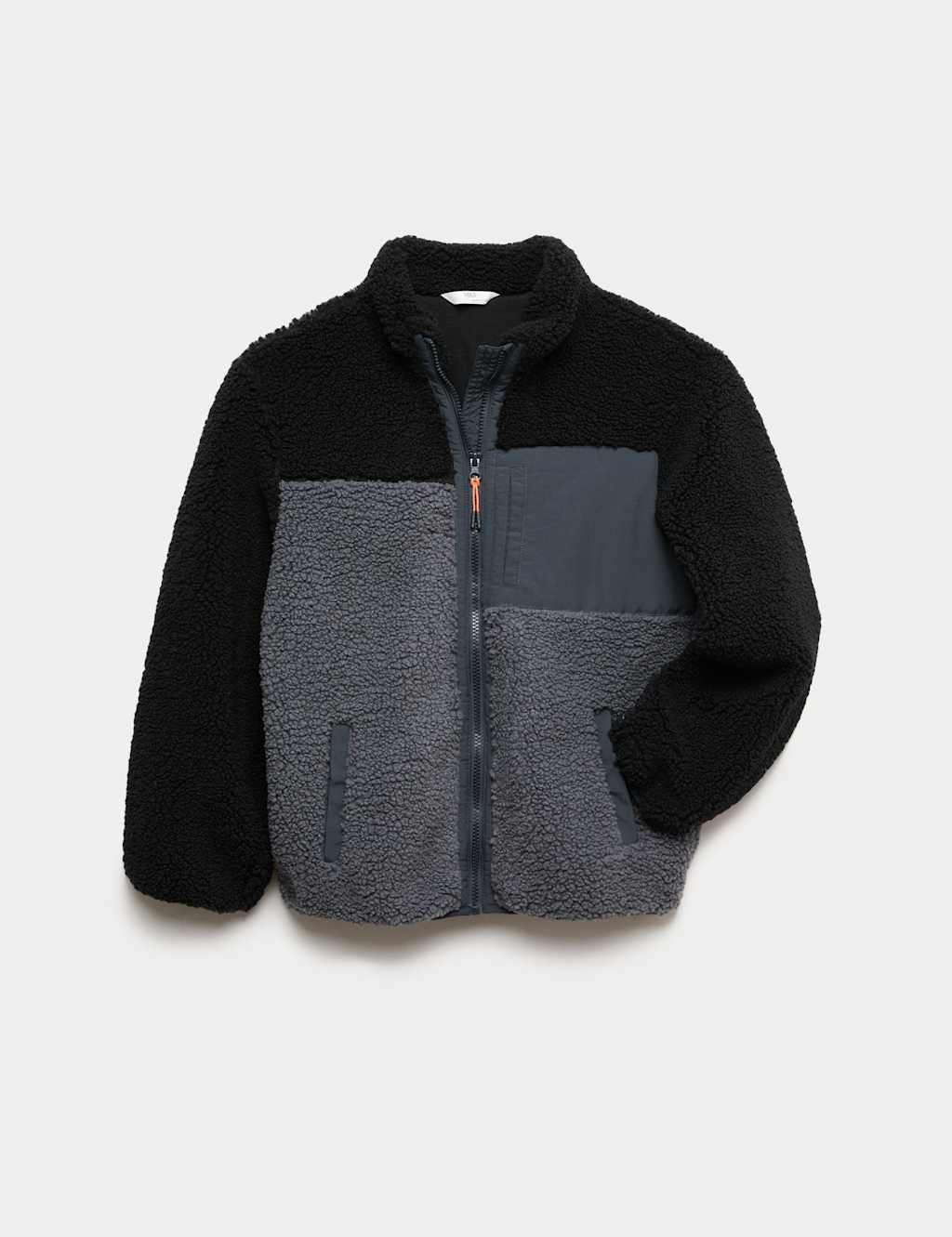 M&S Collection Boys Colour Block Zip Borg Jacket (6-16 Yrs) - 15-16 - Black Mix, Navy Mix,Black Mix