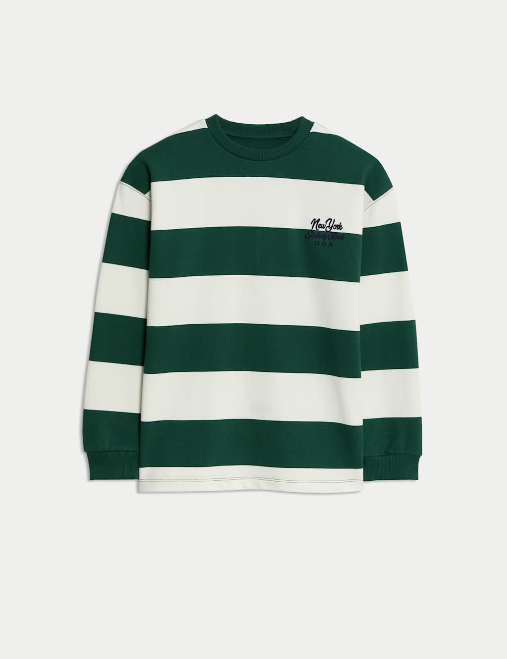 M&S Pure Cotton Striped Long Sleeve Top (6-16 Yrs) Green Mix