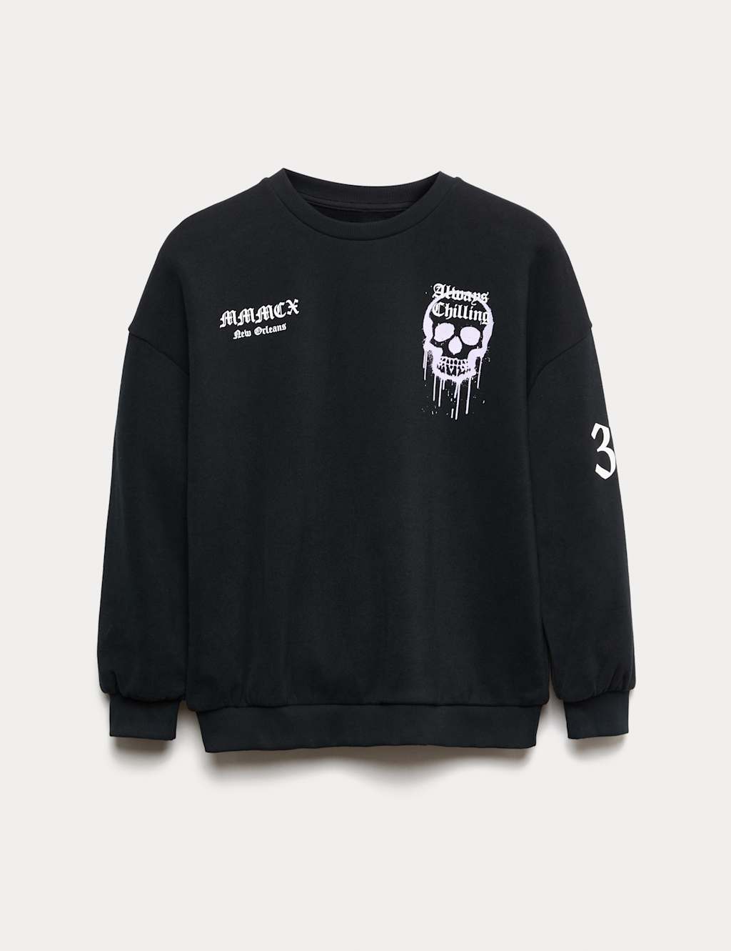 M&S Cotton Rich Halloween Skull Sweatshirt (6-16 Yrs) Black Mix