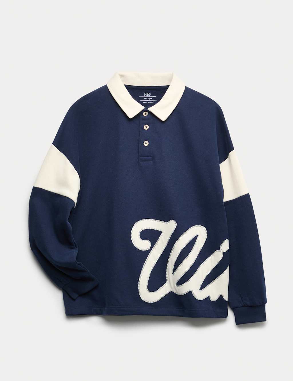 M&S Cotton Rich Rugby Sweatshirt (6-16 Yrs) Navy