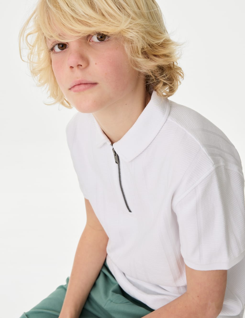 Pure Cotton Textured Zip Polo Shirt (2-16 Yrs)
