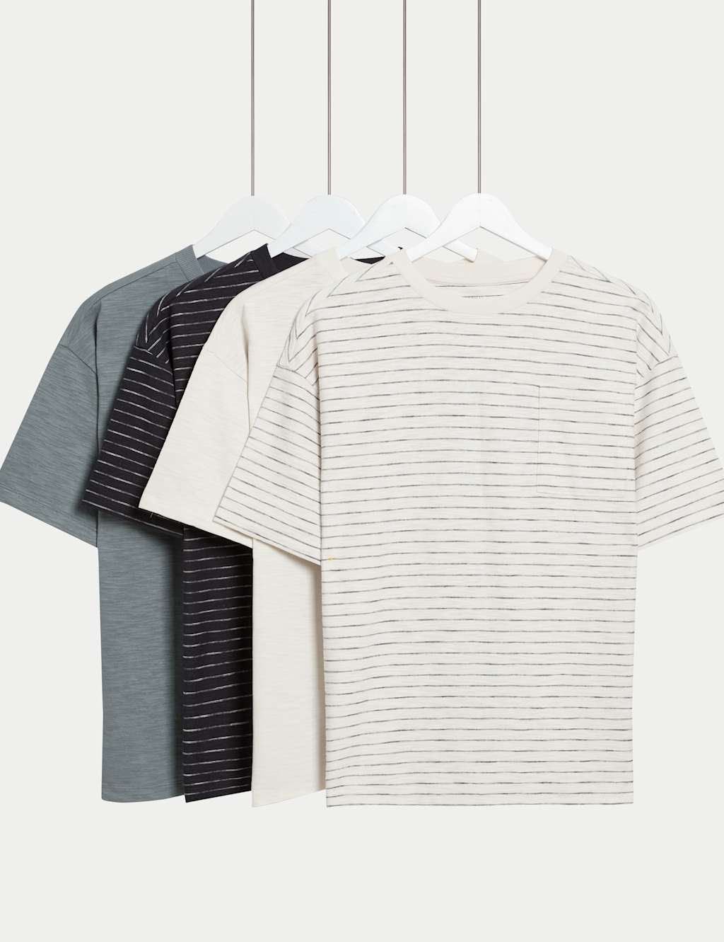 M&S Collection Boys 4pk Pure Cotton Striped T-Shirts (6-16 Yrs) - 13-14 - Black Mix, Blue Mix,Black Mix