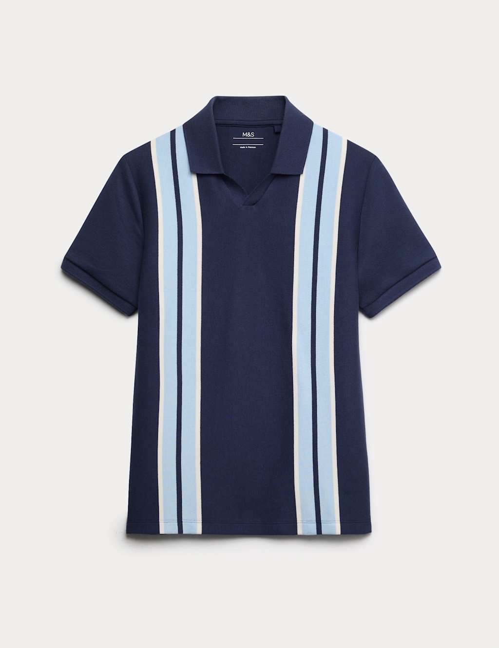 M&S Boys Pure Cotton Striped Polo Shirt (6-16 Yrs) - 13-14 Years - Navy Mix