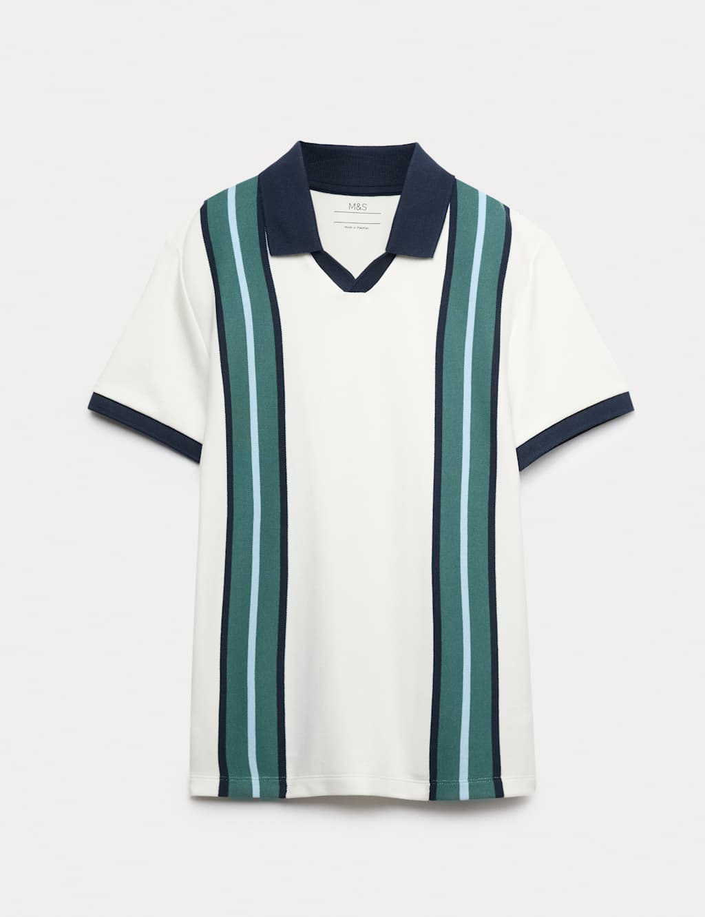 M&S Boys Pure Cotton Striped Polo Shirt (6-16 Yrs) - 11-12 Years - Green Mix