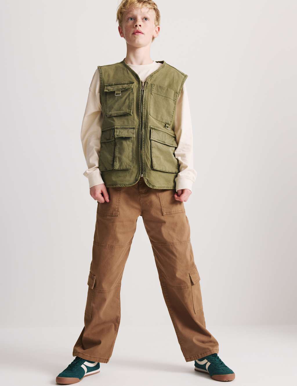 M&S Boys Cotton Rich Cargo Trousers (6-16 Yrs) - 12-13 Years - Brown