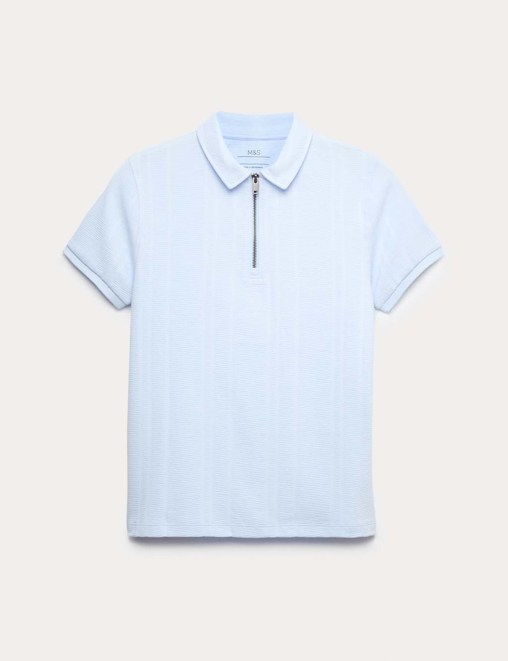 M&S Boys Pure Cotton Quarter Zip Polo Top (6-16 Yrs) - 6-7 Years - Aqua