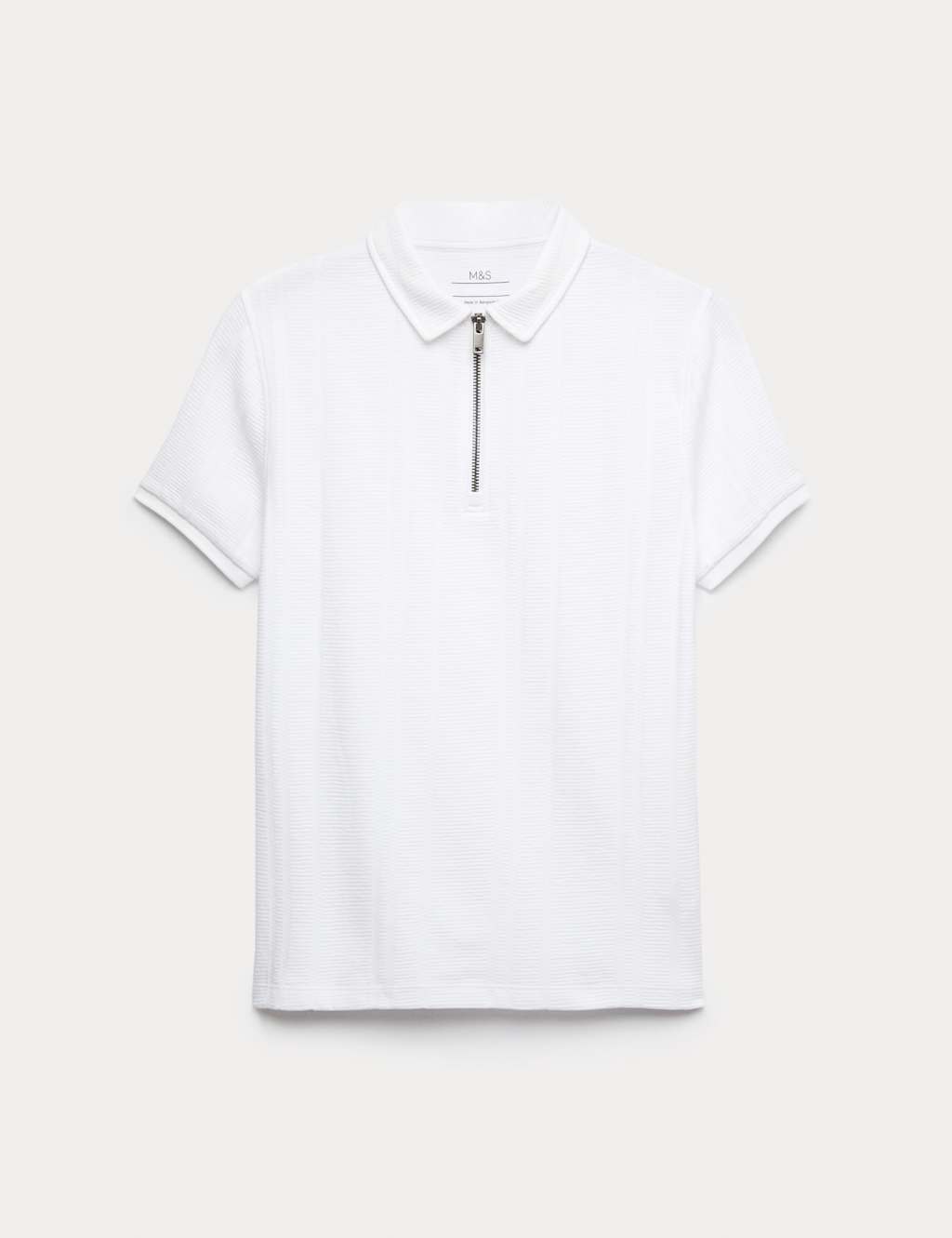 M&S Pure Cotton Quarter Zip Polo Top (6-16 Yrs) White