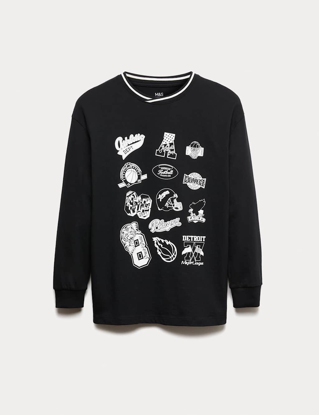 M&S Collection Boys Pure Cotton Graphic Long Sleeve Top (6-16 Yrs) - 14-15 - Black, Black