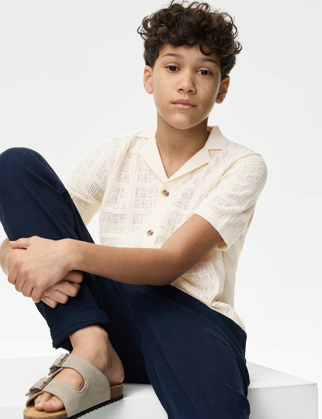 Pure Cotton Fine Knit Crochet Shirt (6-16 Yrs)