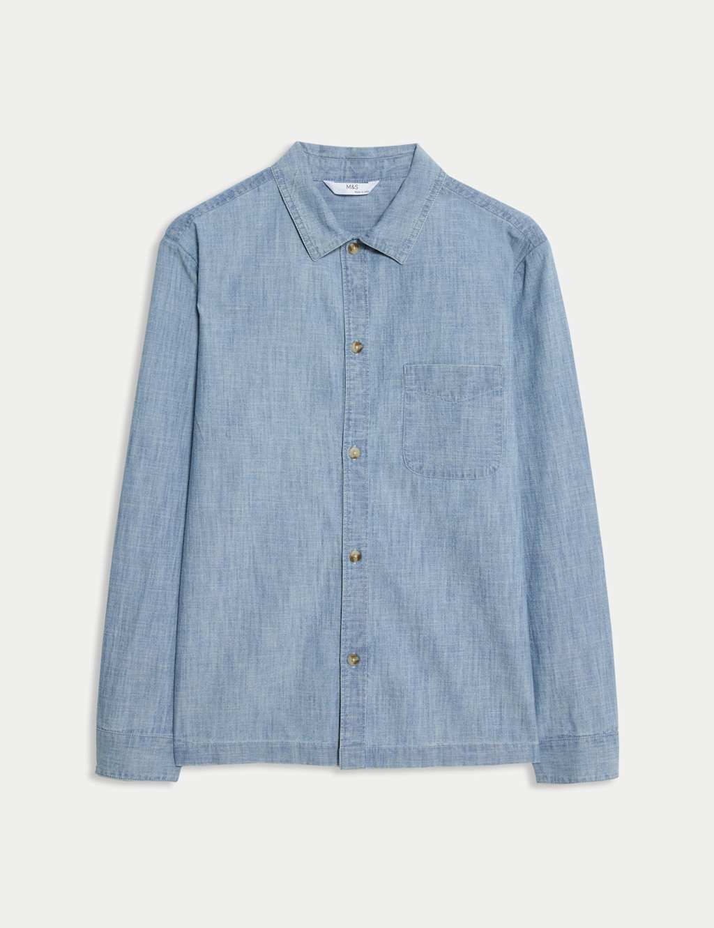M&S Collection Boys Pure Cotton Denim Shirt (6-16 Yrs) - 9-10Y, Denim