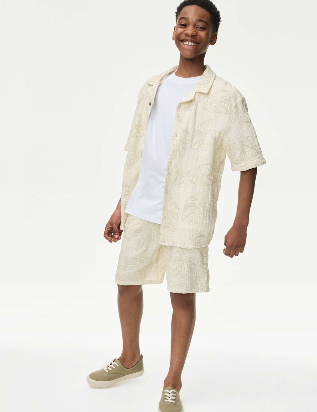 Pure Cotton Textured Palm Tree Shorts (2-16 Yrs)