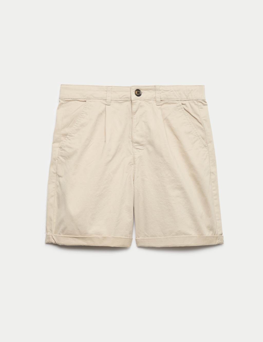M&S Boys Cotton Rich Pleated Chino Shorts (6-16 Yrs) - 8-9 Years - Stone