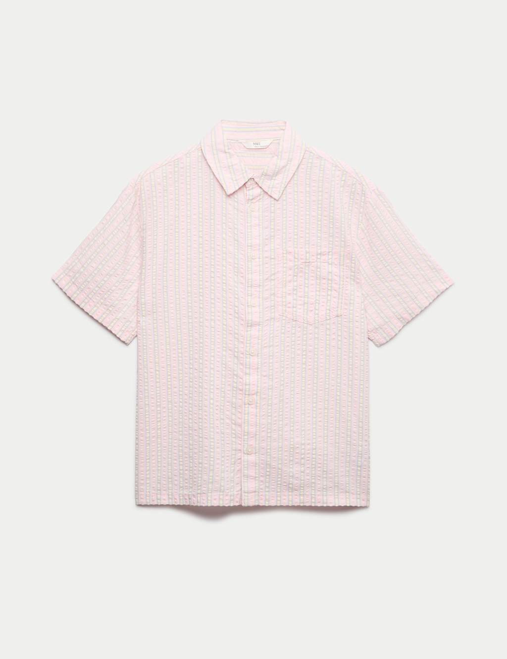 M&S Boys Cotton Rich Striped Shirt (6-16 Yrs) - 6-7 Years - Pink Mix