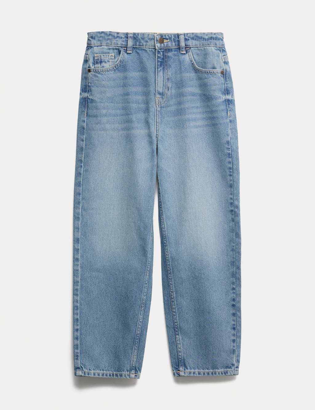 M&S Collection Boys Pure Cotton Barrel Leg Jeans (6-16 Yrs) - 15-16 - Mid Blue, Mid Blue