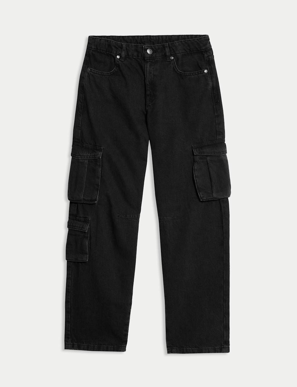 M&S Collection Boys Pure Cotton Cargo Jeans (6-16 Yrs) - 13-14 - Black, Black,Light Blue