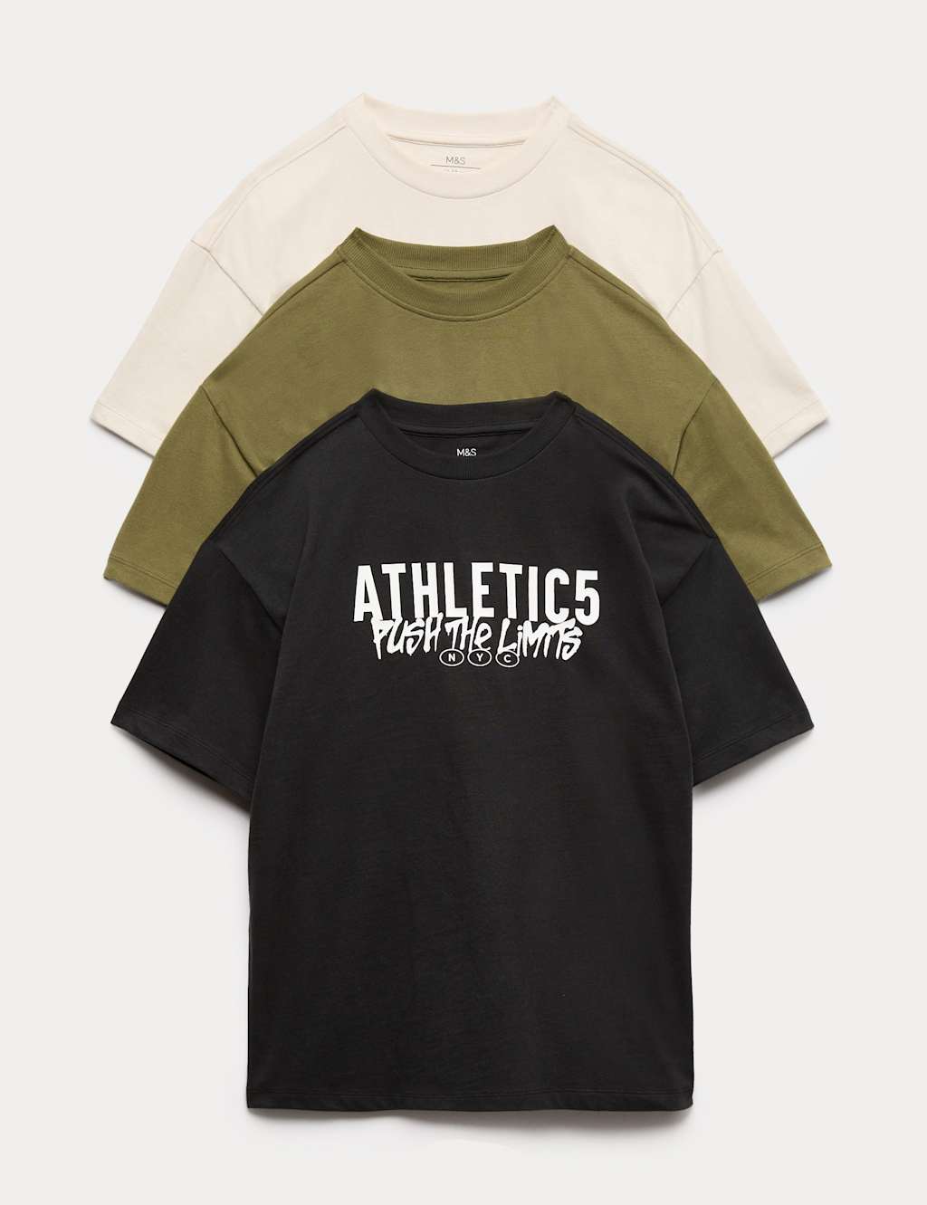 M&S Boys 3pk Pure Cotton Athletic Slogan T-Shirts (6-16 Yrs) - 6-7 Years - Multi