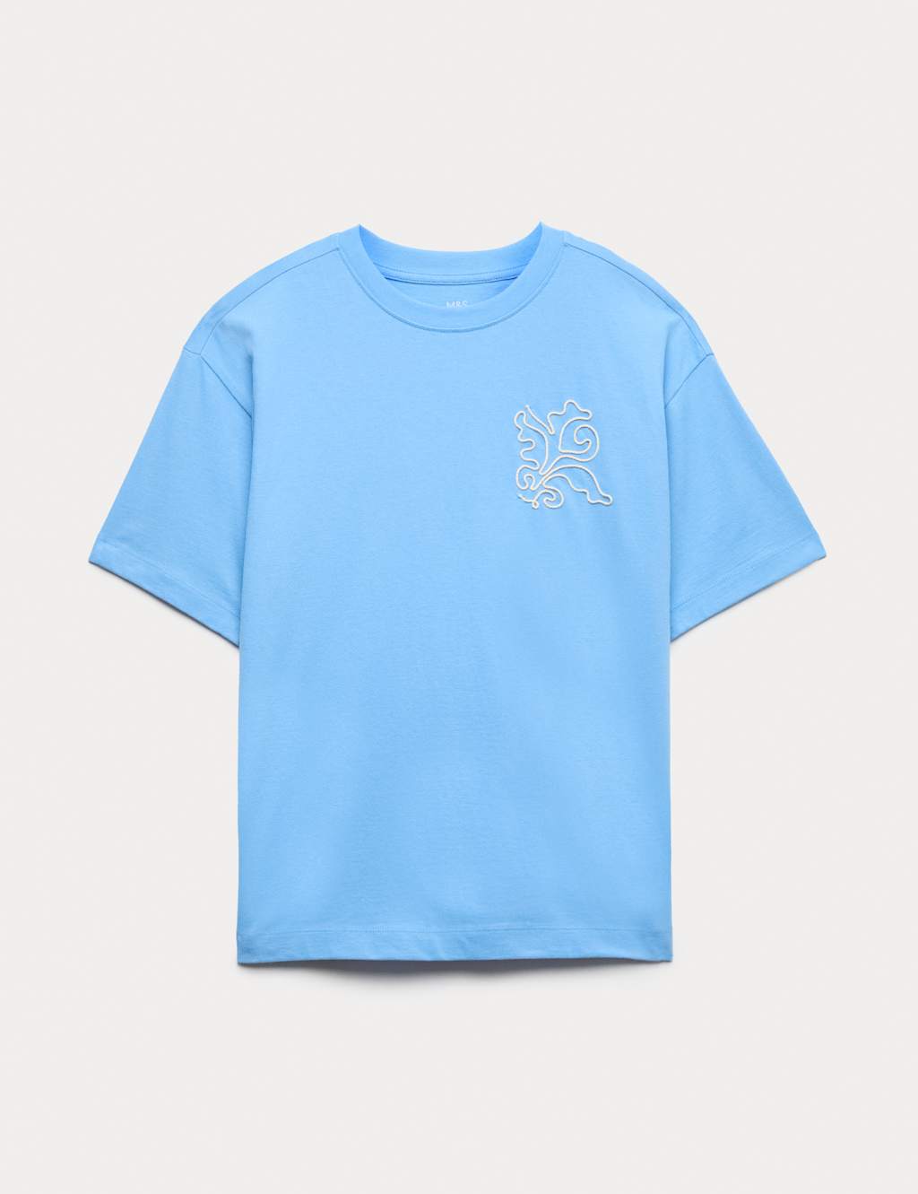 M&S Boys Pure Cotton Embroidered Graphic T-Shirt (6-16 Yrs) - 8-9 Years - Blue