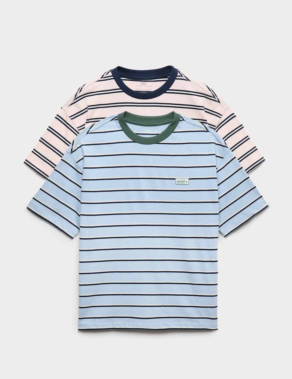M&S Boys 2 Pack Pure Cotton Striped T-Shirts (6-16 Yrs) - 6-7 Years - Pink Mix