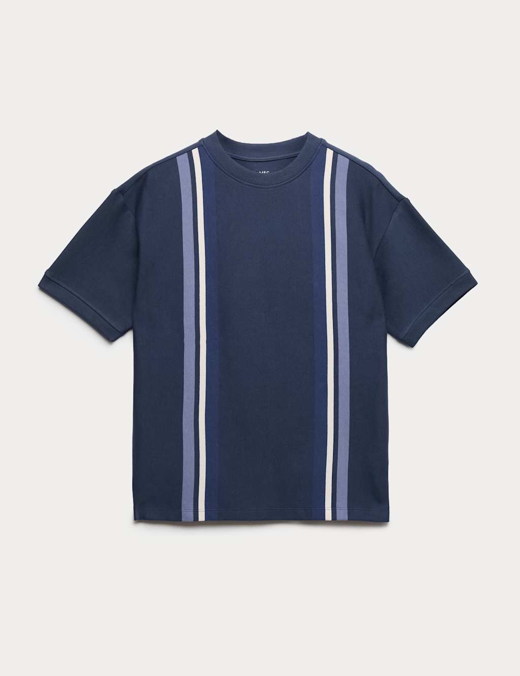 M&S Boys Pure Cotton Striped T-Shirt (6-16 Yrs) - 6-7 Years - Navy Mix