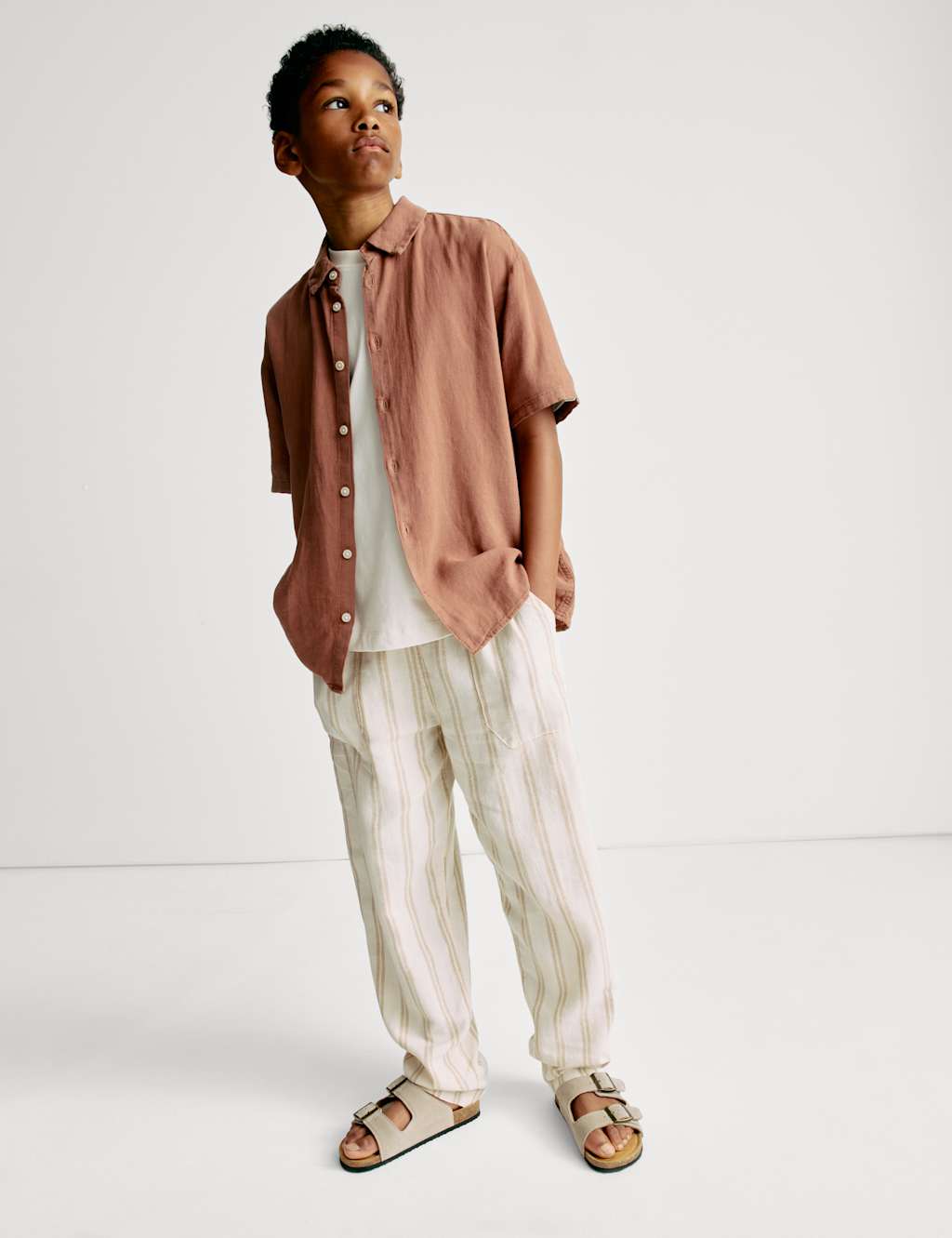 Linen Rich Striped Trousers (6-16 Yrs)