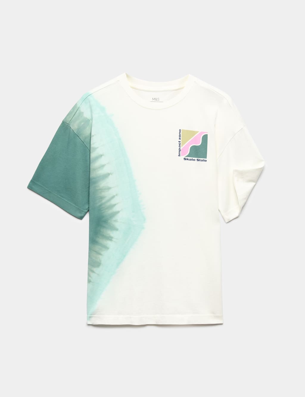 M&S Boys Pure Cotton Tie Dye T-Shirt (6-16 Yrs) - 7-8 Years - White Mix