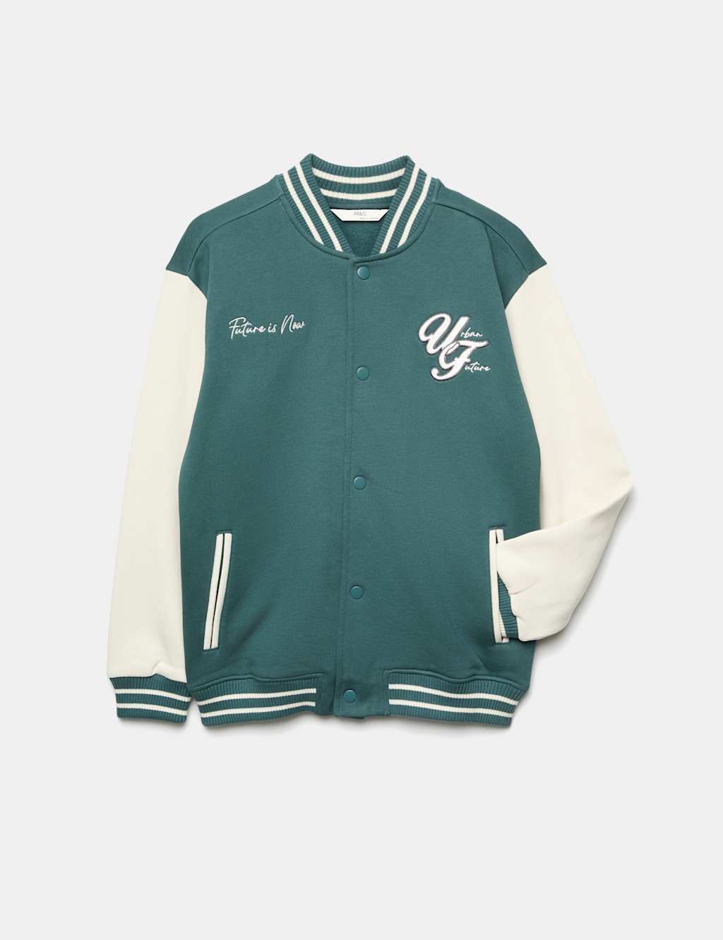 M&S Boys Cotton Rich Graphic Bomber (6-16 Yrs) - 7-8 Years - Green Mix